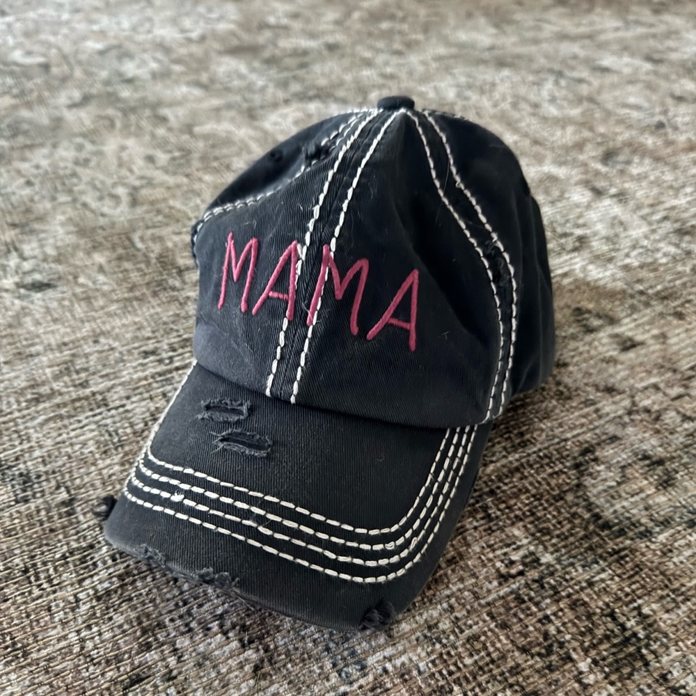 Navy Blue and Pink “Mama” Hat